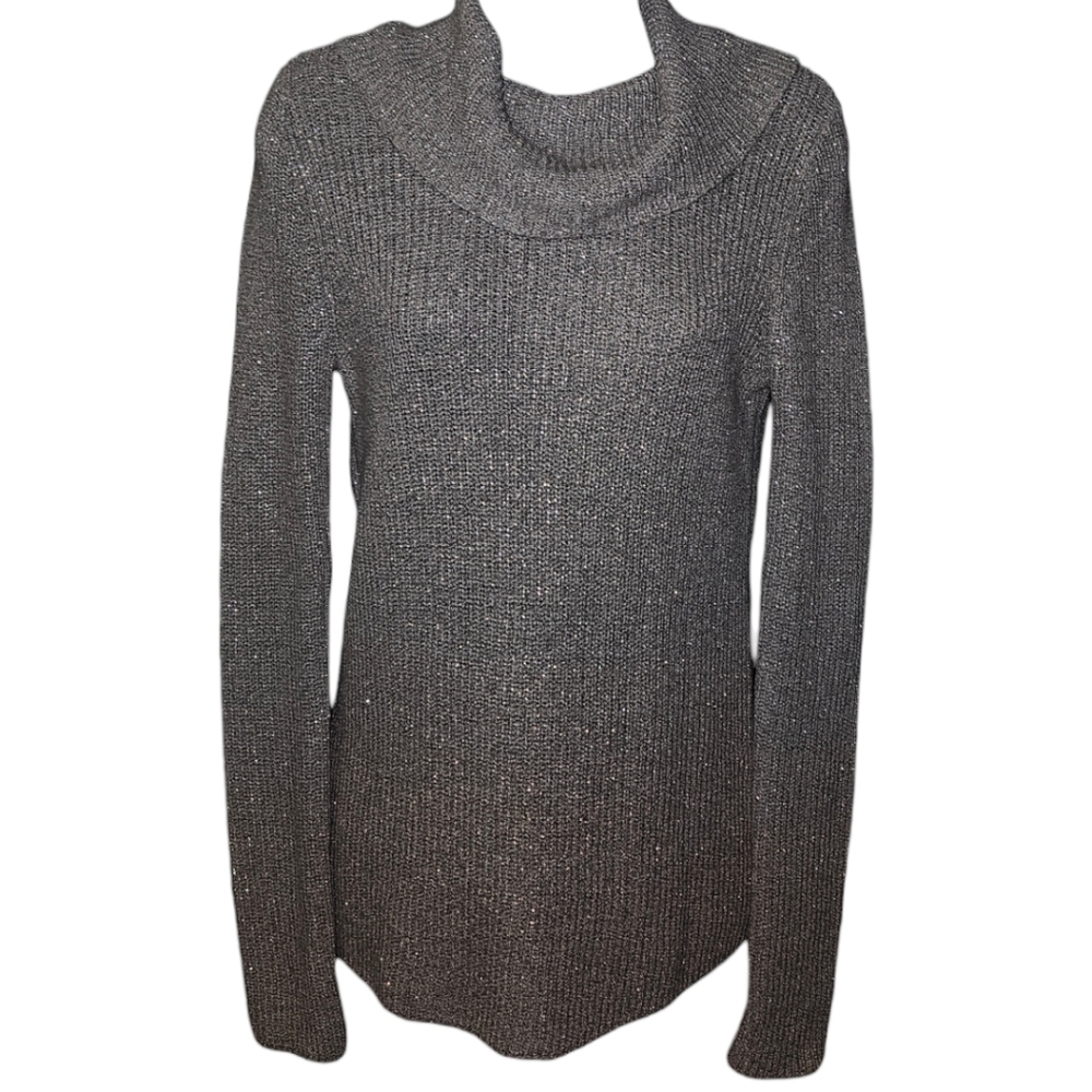 WHBM Silver & Rose Gold Shimmer Cowl Neckline Long Sleeve Knit Sweater
